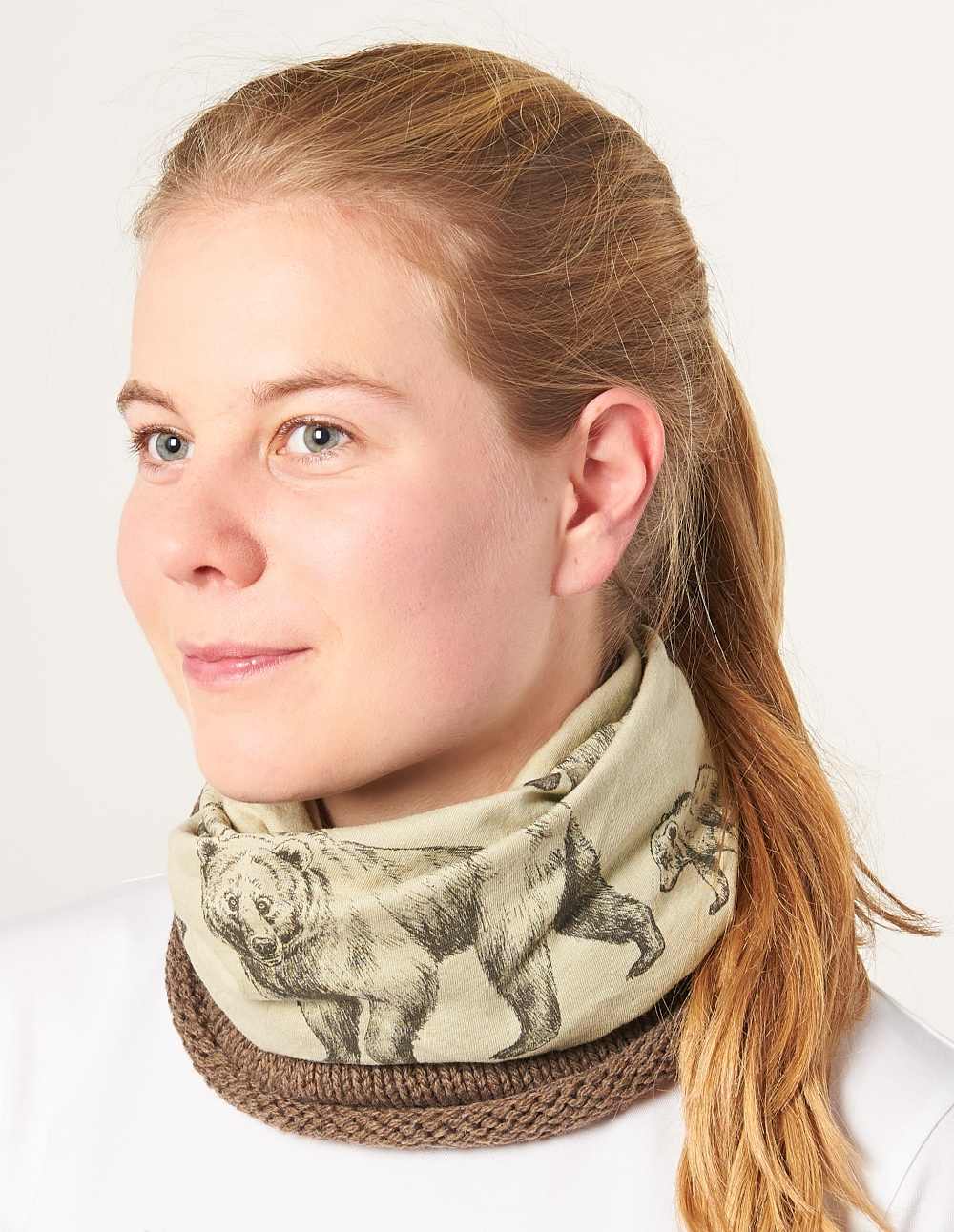 Giraffa - Braunbär sand & braun Schlauchtuch, mit Strick