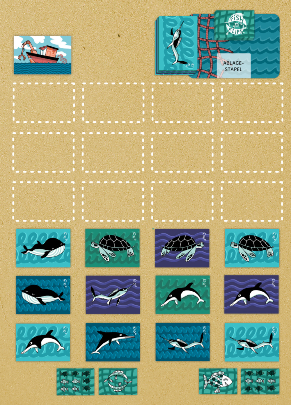Fish-n-Flips-Aufbau Gaiagames Spiel Fish´n Flips Aufbau