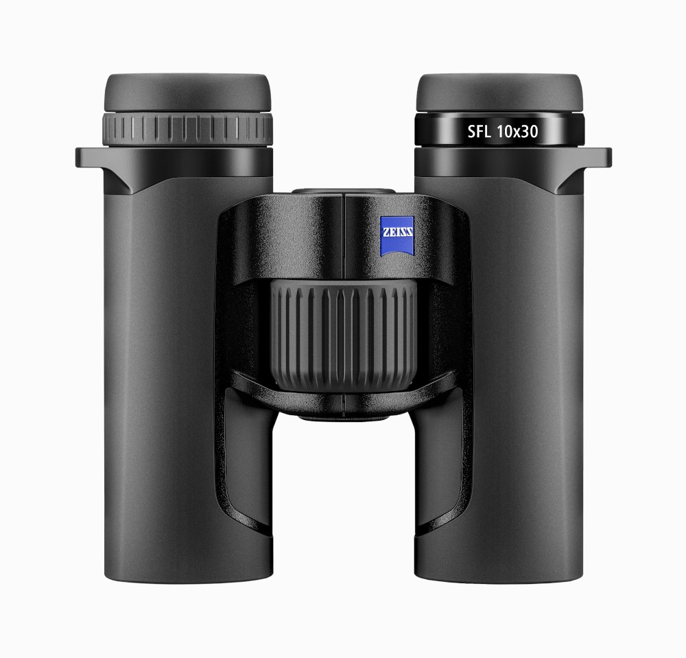Zeiss SFL 10x30 Fernglas liegend, Augenmuscheln eingedreht