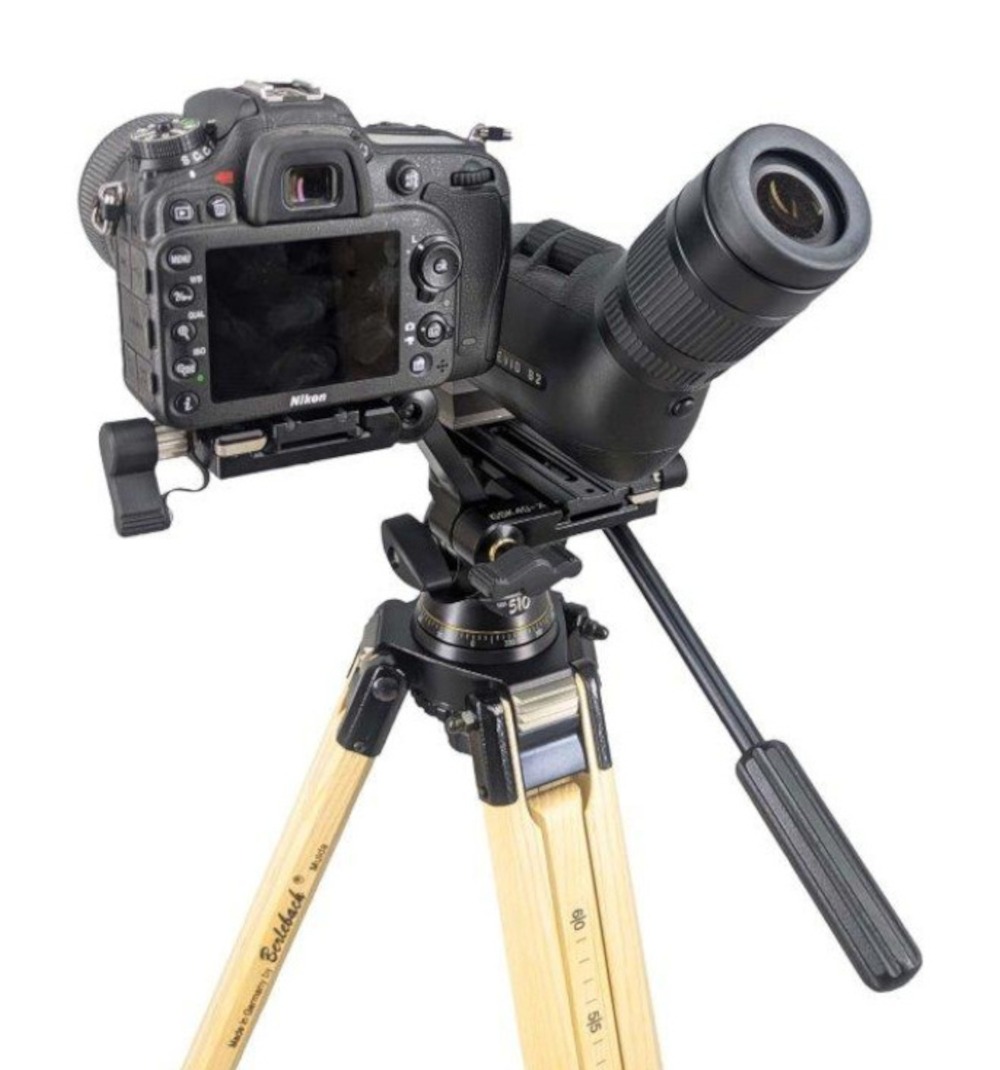 Berlebach Parallelgelenkhalter PGH 80 - mit Spektiv und Kamera