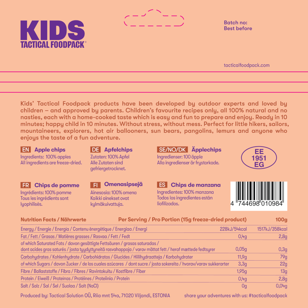 Gaiagames Tactical Foodpack Kids, Apfelchips, Rückseite