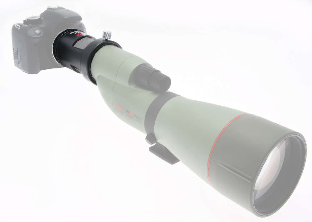 KOWA_Kameraadapter_TSN-PA7A_mit_Kamera_Spektiv_objektivseits Kowa Optimed Kameraadapter TSN-PA7A für Spektive, DSLR und Systemkameras Kameraadapter