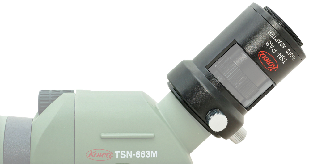 KOWA_Kameraadapter_TSN-PA8_mit_Spektiv_Ausschnitt Kowa Optimed Kameraadapter für Spektive und DSLR und System-Kameras TSN-PA8