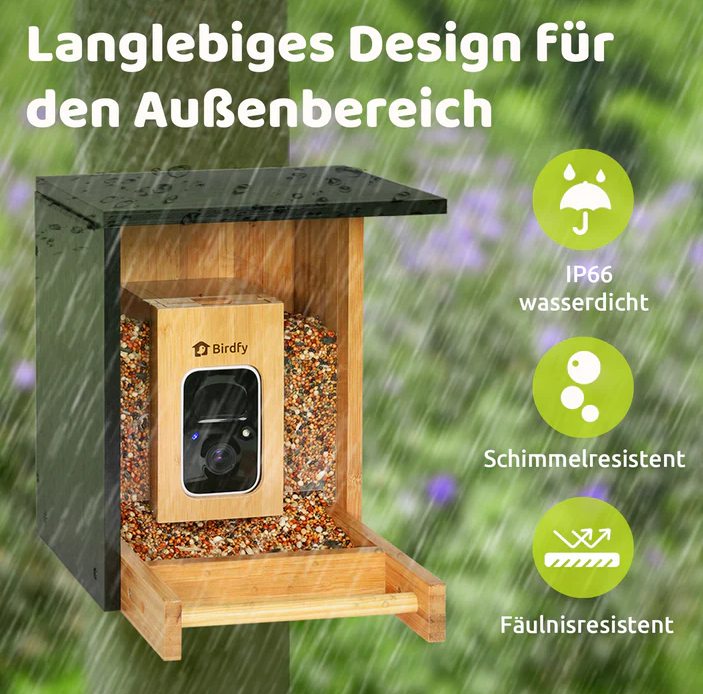 BirdFy - Bamboo Mini Lite, Futterhaus mit Kamera 1,9 l Bestimmungs KI: 7-Tage-Testversion