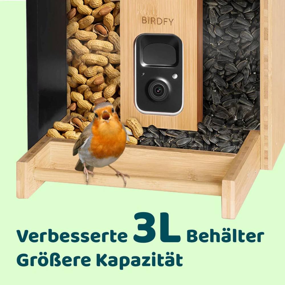 Birdfy Bamboo Feeder Kapazitätsangabe Futterbehälter