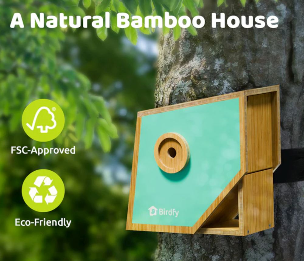 Naturbambus Nistkasten mit Kamera & Solarpanel